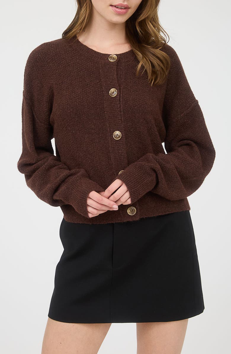 Blu Pepper Crewneck Button Down Cardigan, Main, color, Brown