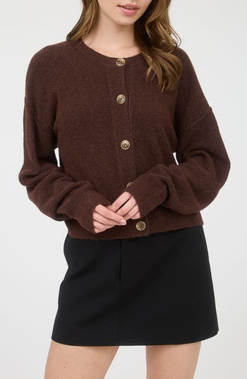 Blu Pepper Crewneck Button Down Cardigan In Brown