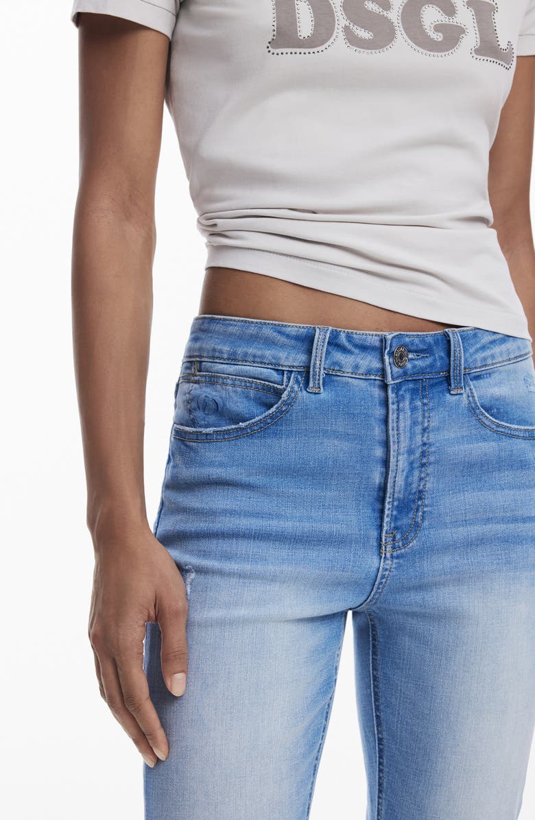 Desigual Cuff Straight Leg Jeans, Alternate, color, Light Blue