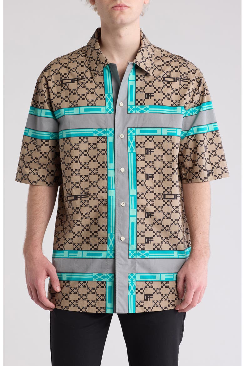 Monogram Stripe Woven Shirt, Main, color, BEIGE MULTI