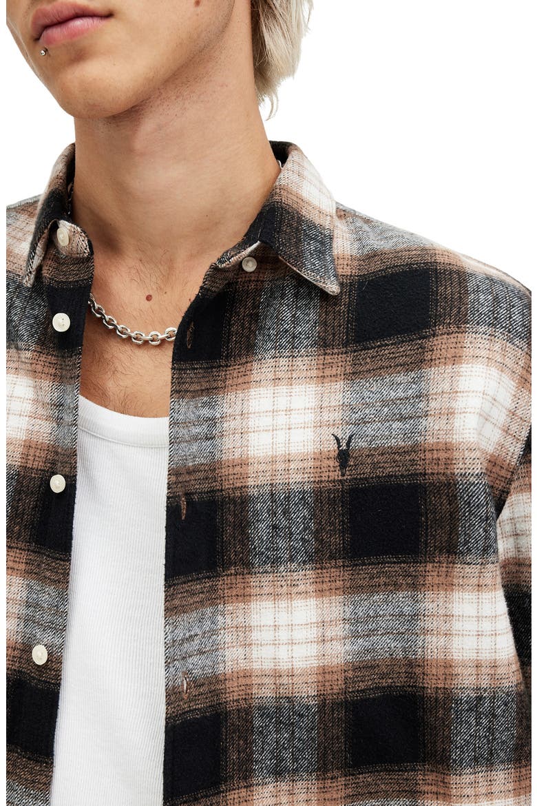 Mercy Plaid Cotton Flannel Button-Up Shirt, Alternate, color, RUSTY ORANGE/BLACK/WHITE