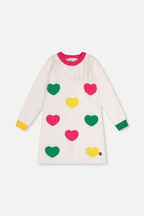 Heart Jacquard Colorful Trim Knitted Dress