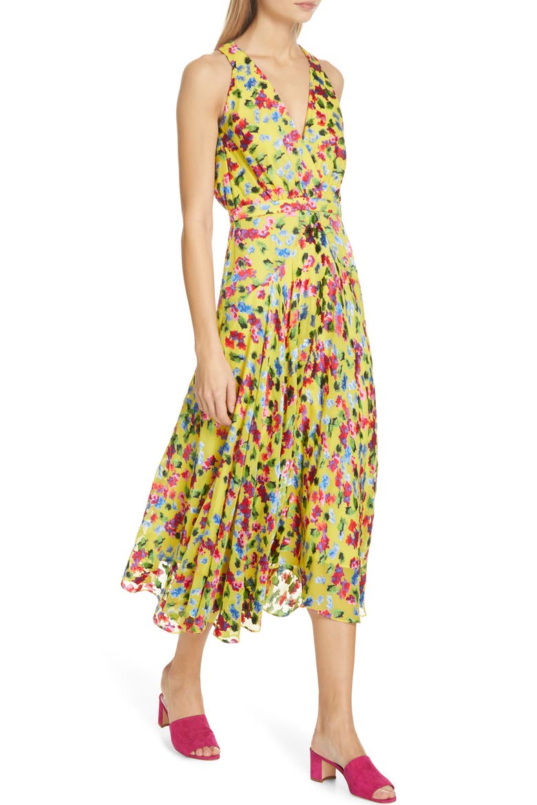 Rita Floral Print Shark Bite Hem Midi Dress, Alternate, color, YELLOW GARDENIA