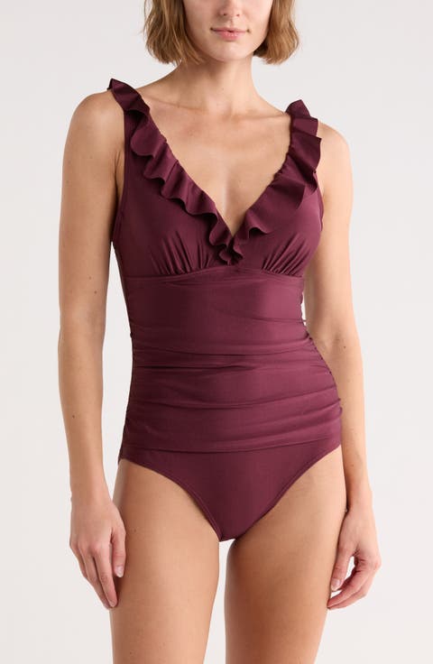 Ruffle V-Neck One-Piece Swimsuit