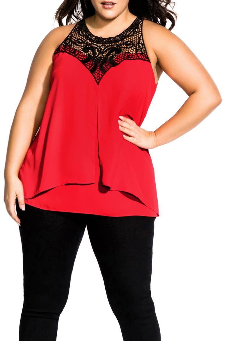 Layered Motif Lace Detail Tiered Top, Main, color, SALSA