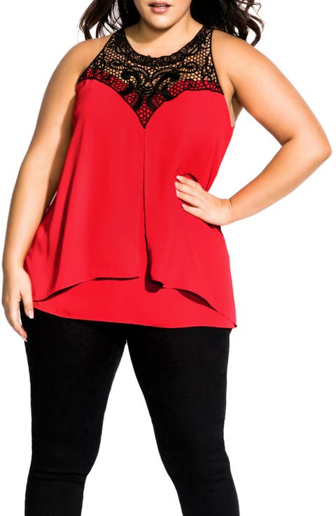 Layered Motif Lace Detail Tiered Top (Plus Size)