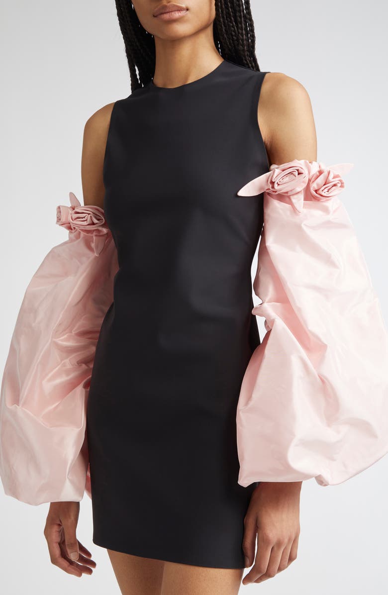Coperni Jersey Minidress with Detachable Taffeta Sleeves, Alternate, color, Black-Pink
