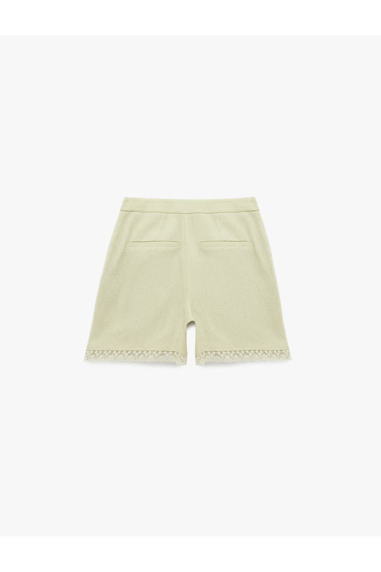 Linen Blend Mid Rise Pocket Detail Shorts with Lace Trim, Alternate, color, GREEN