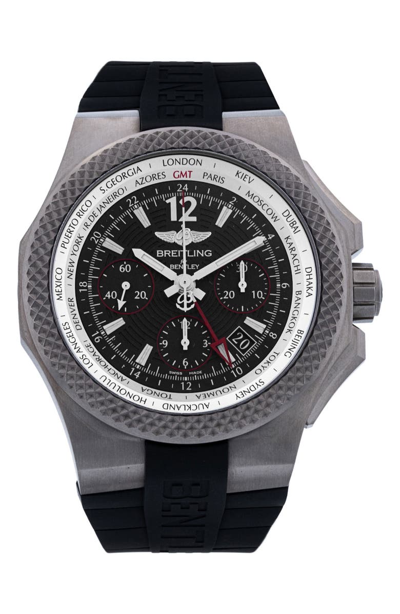 Watchfinder & Co. Breitling Preowned 2020 Bentley B04 GMT EB0433 Automatic Rubber Strap Watch, 45mm, Main, color, Black