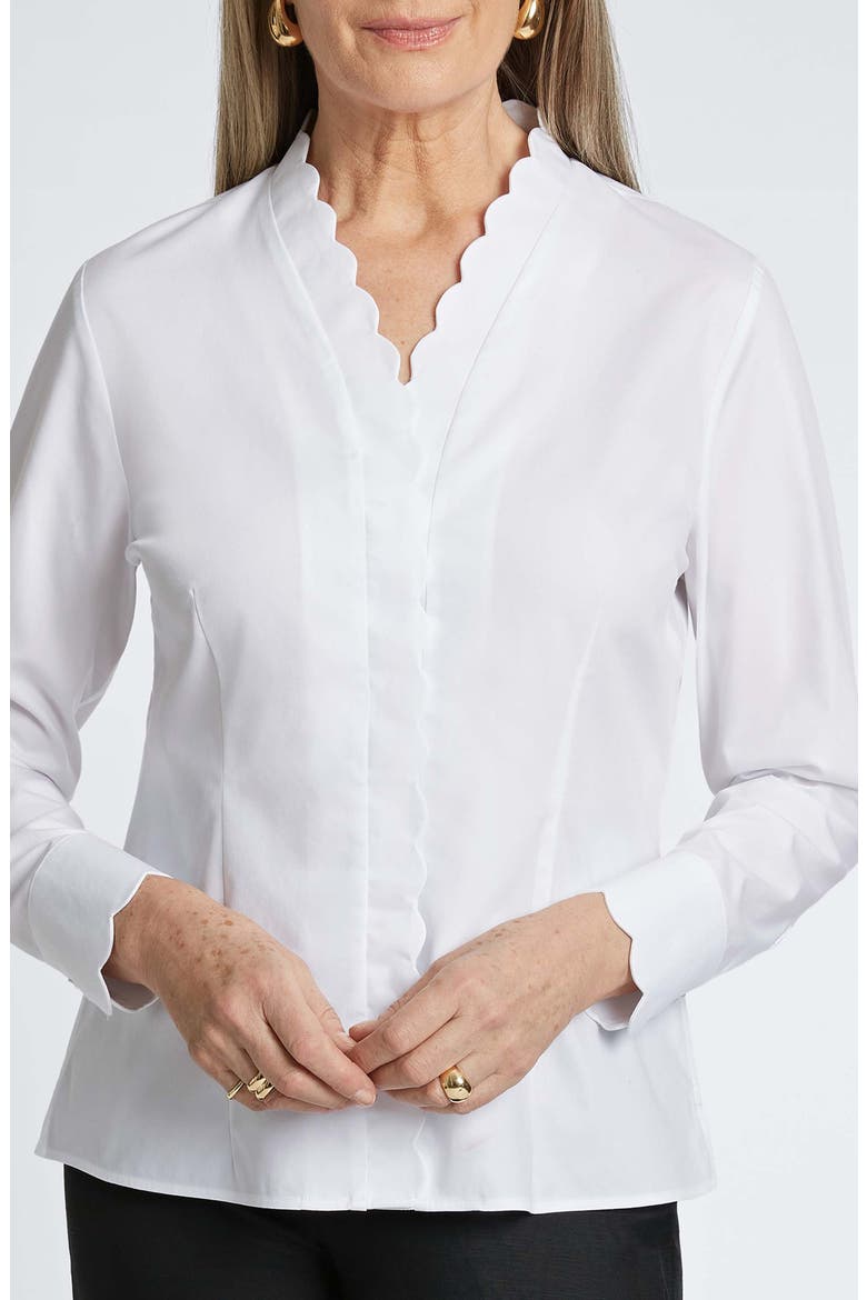 Bridget Scalloped Matte Sateen Button-Up Shirt, Main, color, WHITE