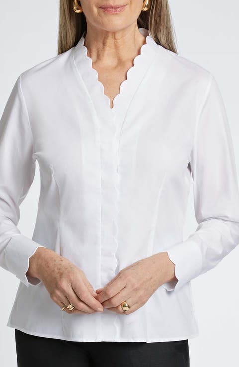 Bridget Scalloped Matte Sateen Button-Up Shirt
