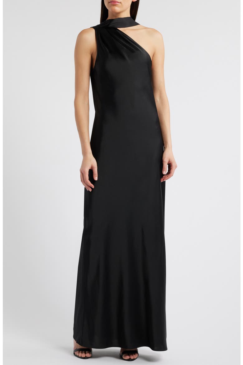 The Avery One-Shoulder Satin Gown, Main, color, BLACK