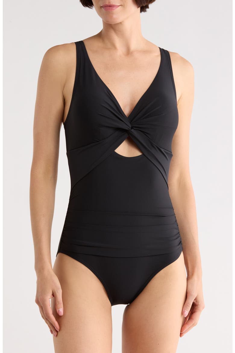 Twist Keyhole One-Piece Swimsuit, Main, color, BLACK