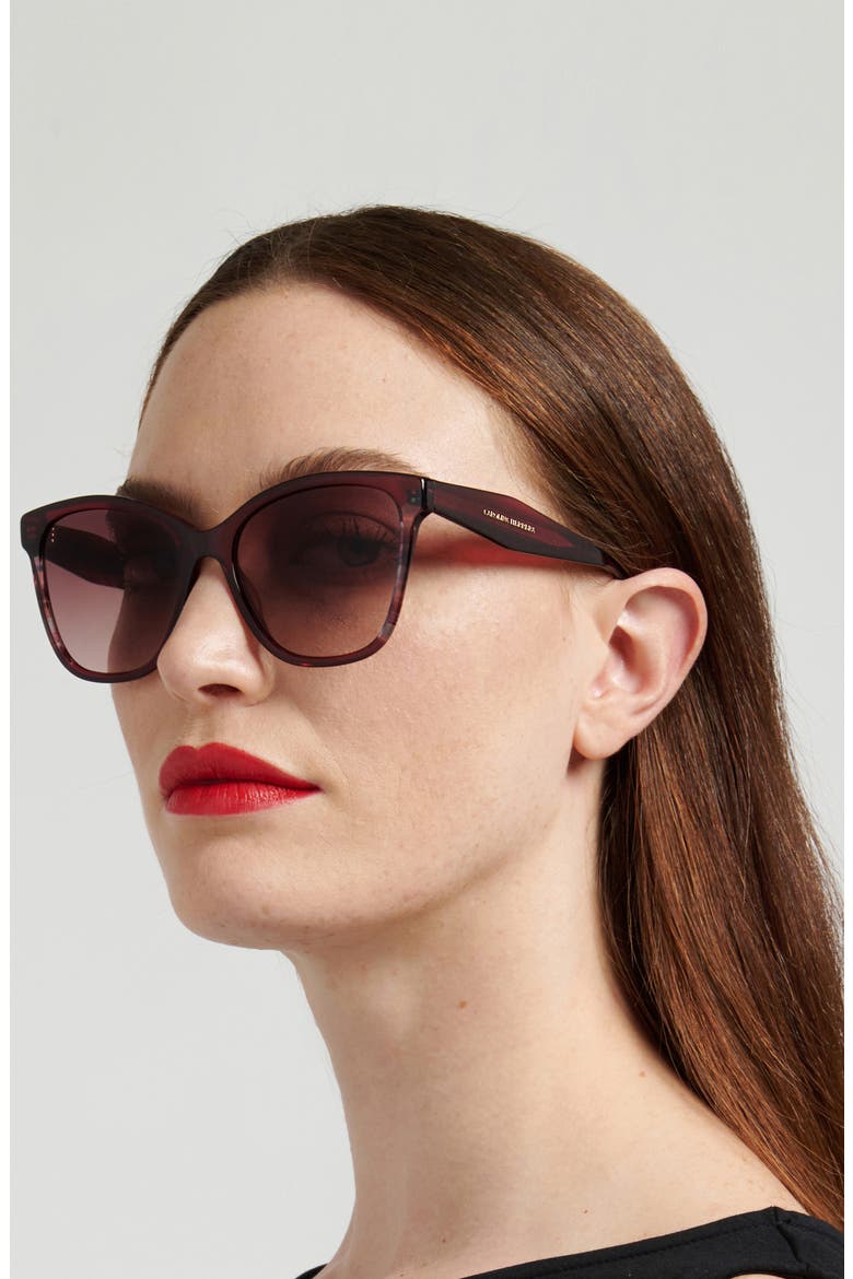 56mm Gradient Butterfly Sunglasses, Alternate, color, BURGUNDY/ BROWN