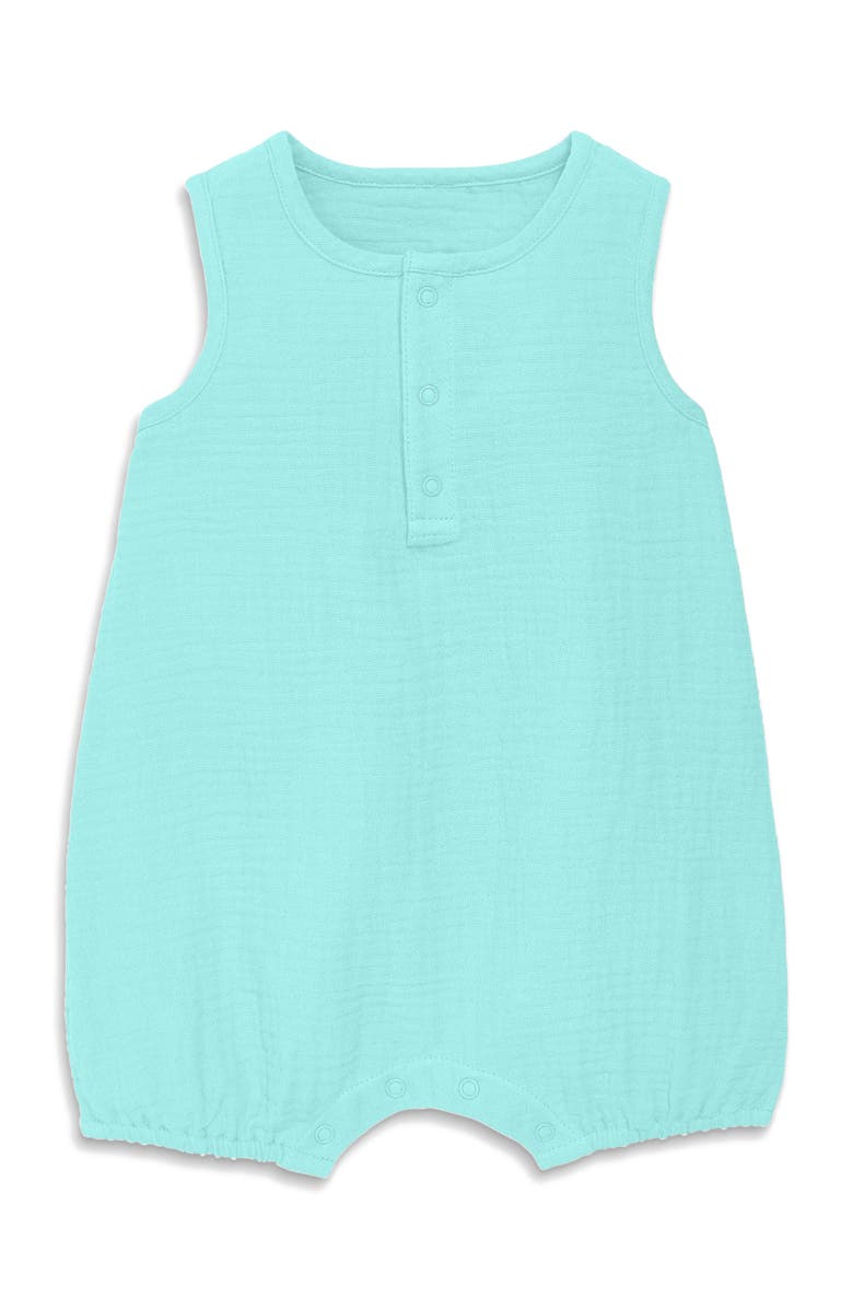 Primary Baby Cotton Gauze Henley Bubble Romper, Main, color, Mist