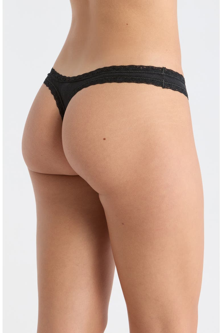 Lightweight Stretch Cotton Pointelle Lace Thong, Alternate, color, SOOT TONAL