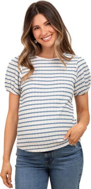 PinkBlush Striped Textured Puff Sleeve Top
