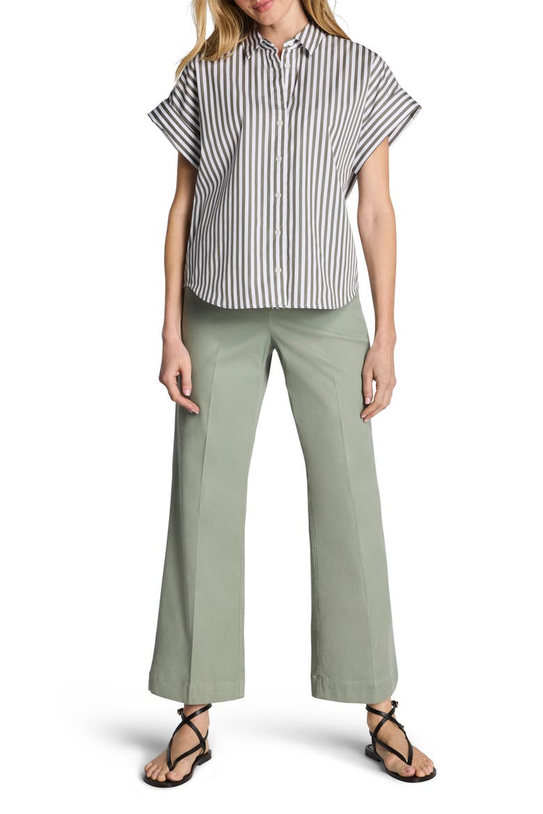 Striped Oversized Supima® Cotton Shirt, Alternate, color, FROSTED MOSS/ CLASSIC WHITE