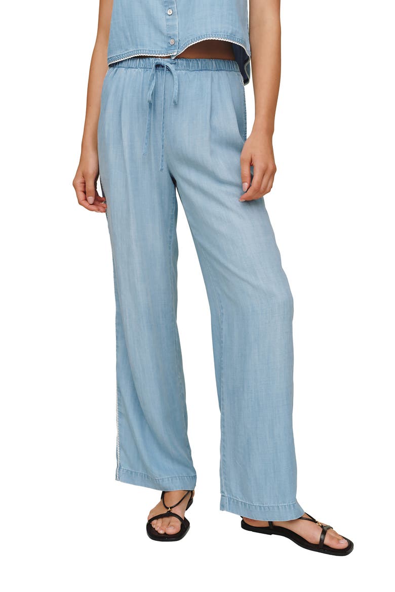 Scallop Trim Wide Leg Chambray Pants, Main, color, OMBRE MIST WASH