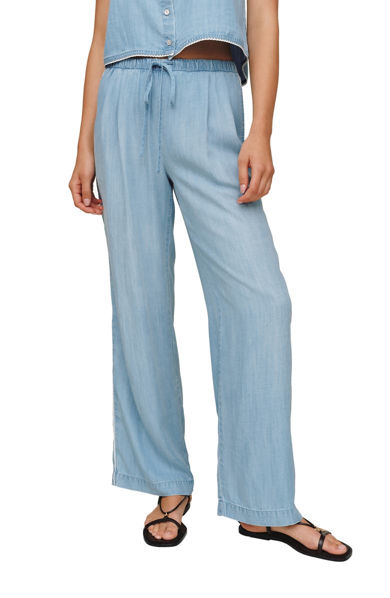 Bella Dahl Scallop Trim Wide Leg Chambray Pants, Main, color, Ombre Mist Wash