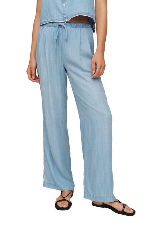 Scallop Trim Wide Leg Chambray Pants