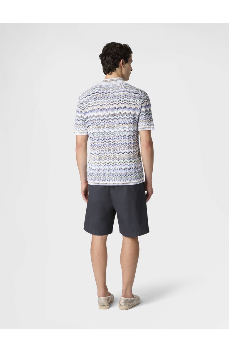 Missoni Cotton Knit Polo Shirt With Chevron Pattern, Alternate, color, Light Blue