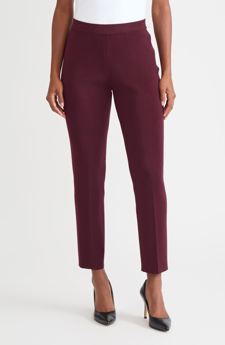 Misook Nancy Slim Leg Knit Pants, Main, color, Sangria