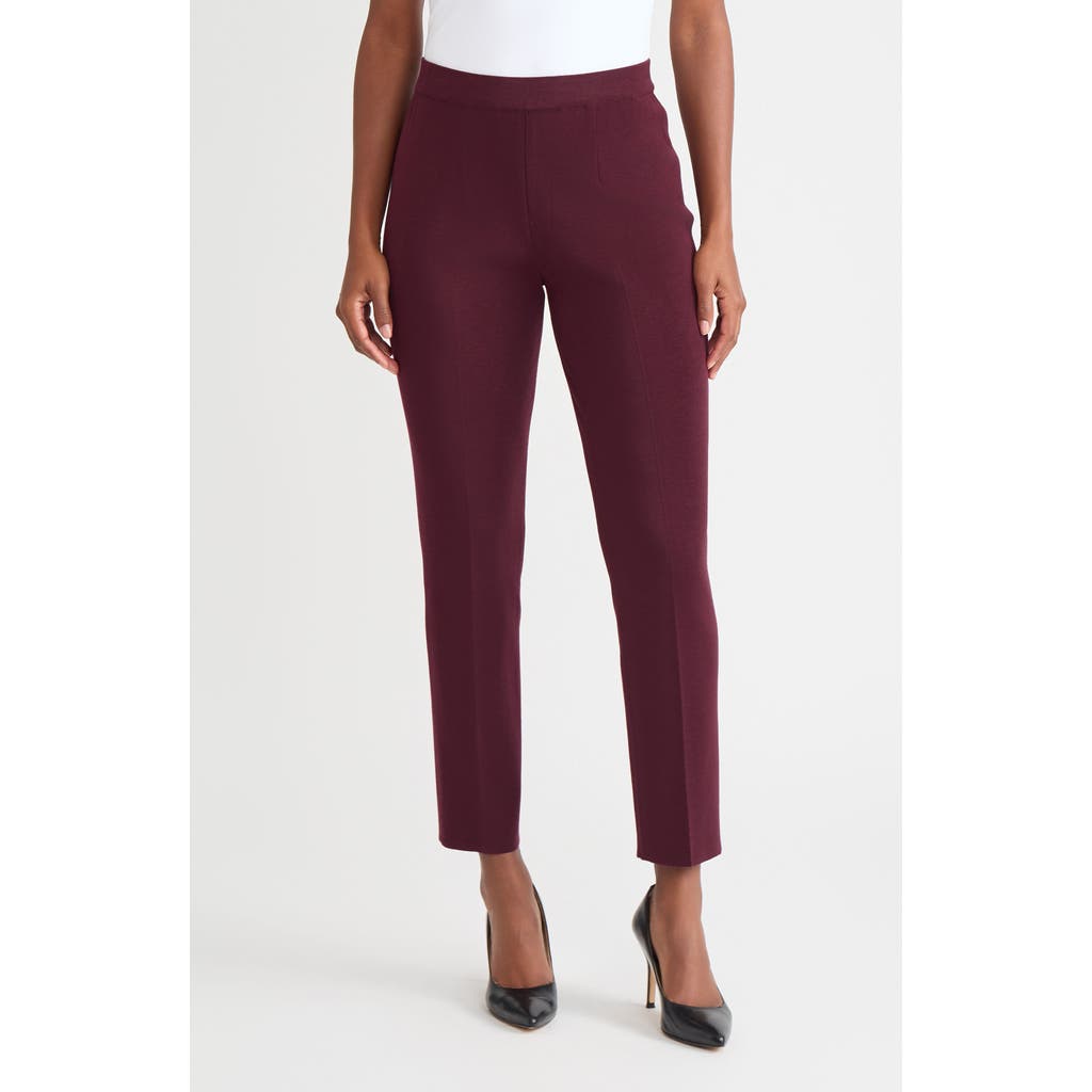 Misook Nancy Slim Leg Knit Pants In Brown