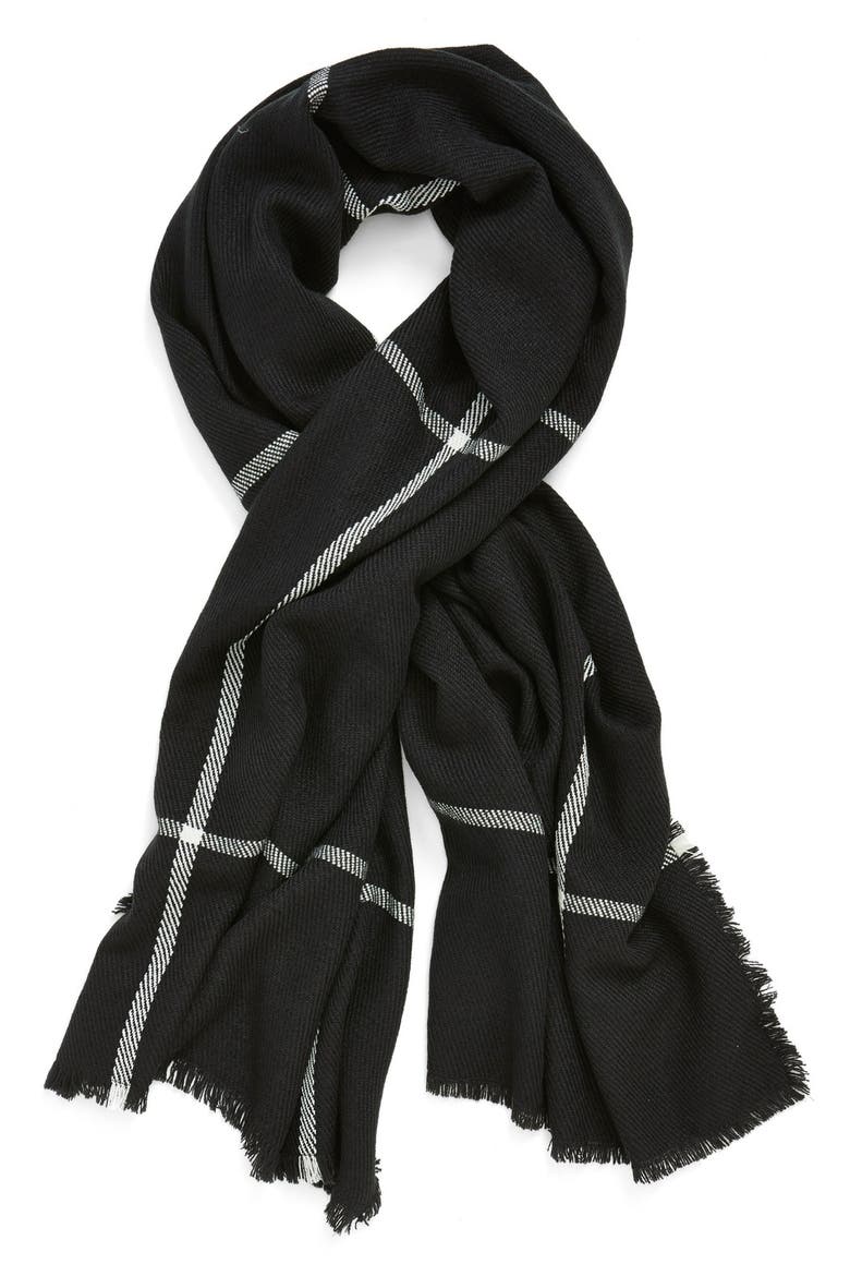 Windowpane Plaid Blanket Wrap, Main, color, BLACK/ IVORY PRISTINE