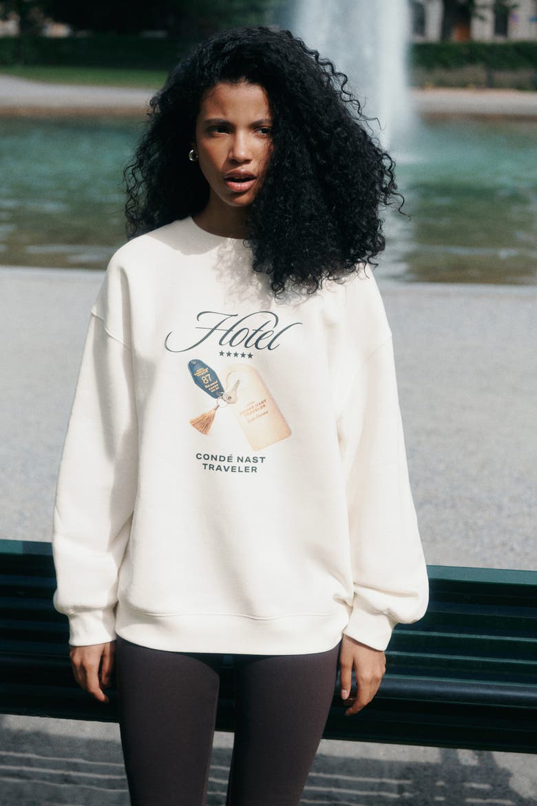 Oversized Printed Sweatshirt, Main, color, Cream/Condé Nast Traveler