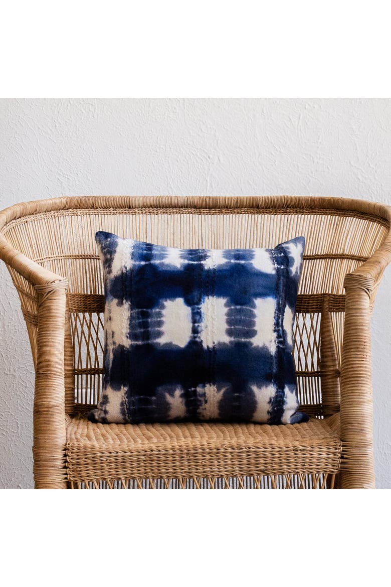 Adire Tie-Dye Wool Blue Indigo Throw Pillow w/ Insert, Alternate, color, Blue - Large