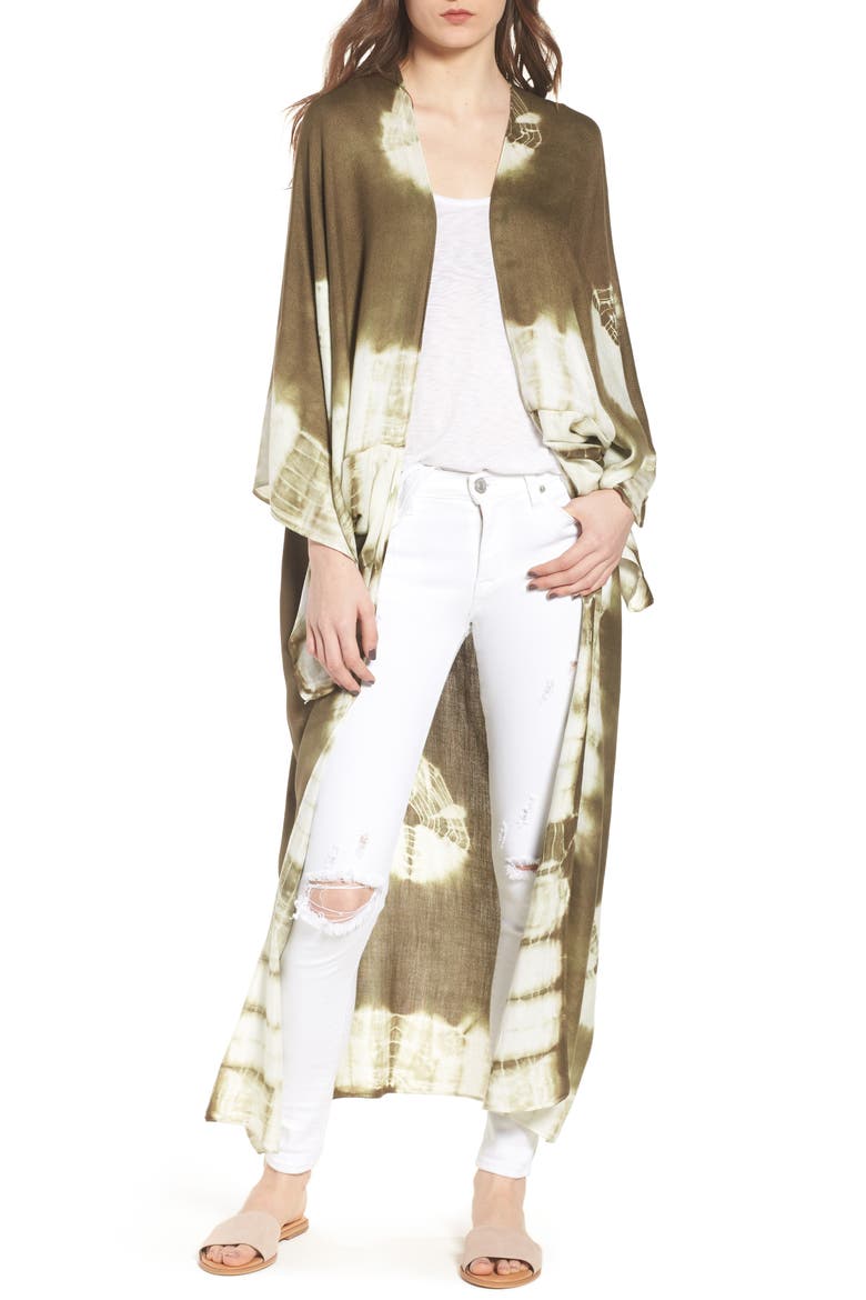Spellbound Tie Dye Kimono Duster, Main, color, KHAKI