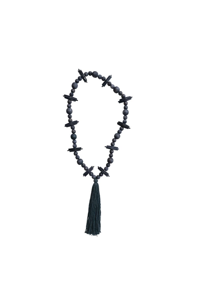 Storied Home Oak Wood Bead Garland with Cotton Tassel, Black, Main, color, Black