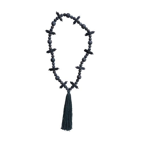 Storied Home Oak Wood Bead Garland With Cotton Tassel, Black