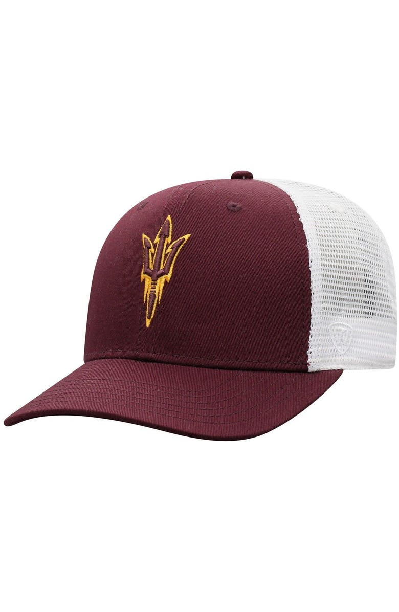 TOP OF THE WORLD Men's Top of the World Maroon/White Arizona State Sun Devils Trucker Snapback Hat, Main, color,