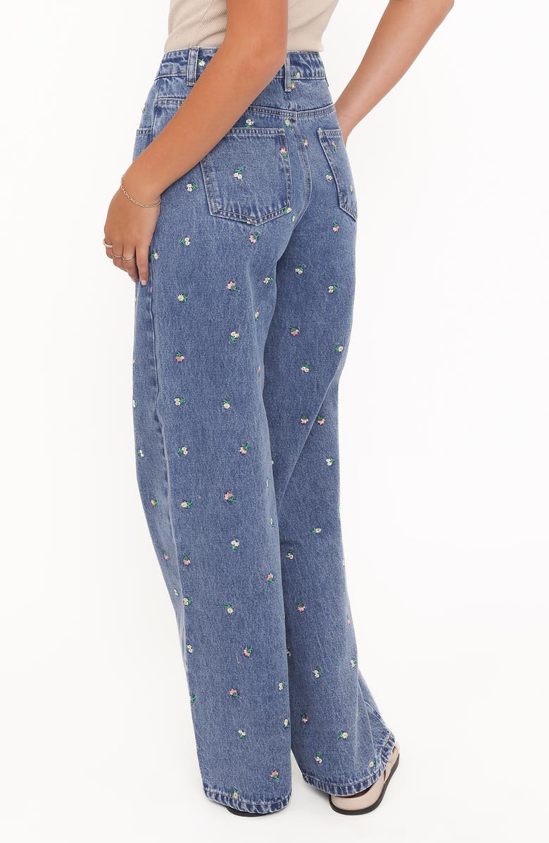 Petal & Pup Kendall Floral Embroidered Straight Leg Jeans, Alternate, color, Embroidery Medium Wash