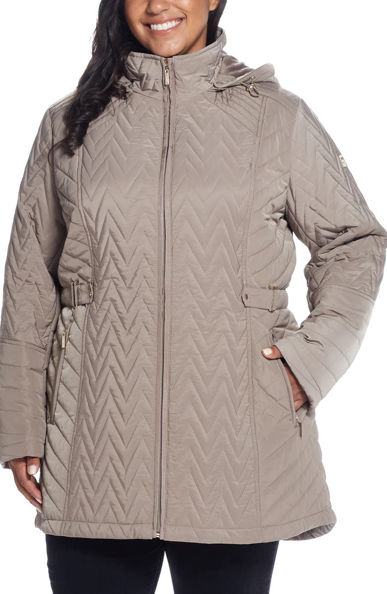 Gallery Chevron Quilt Jacket, Main, color, Taupe Grey