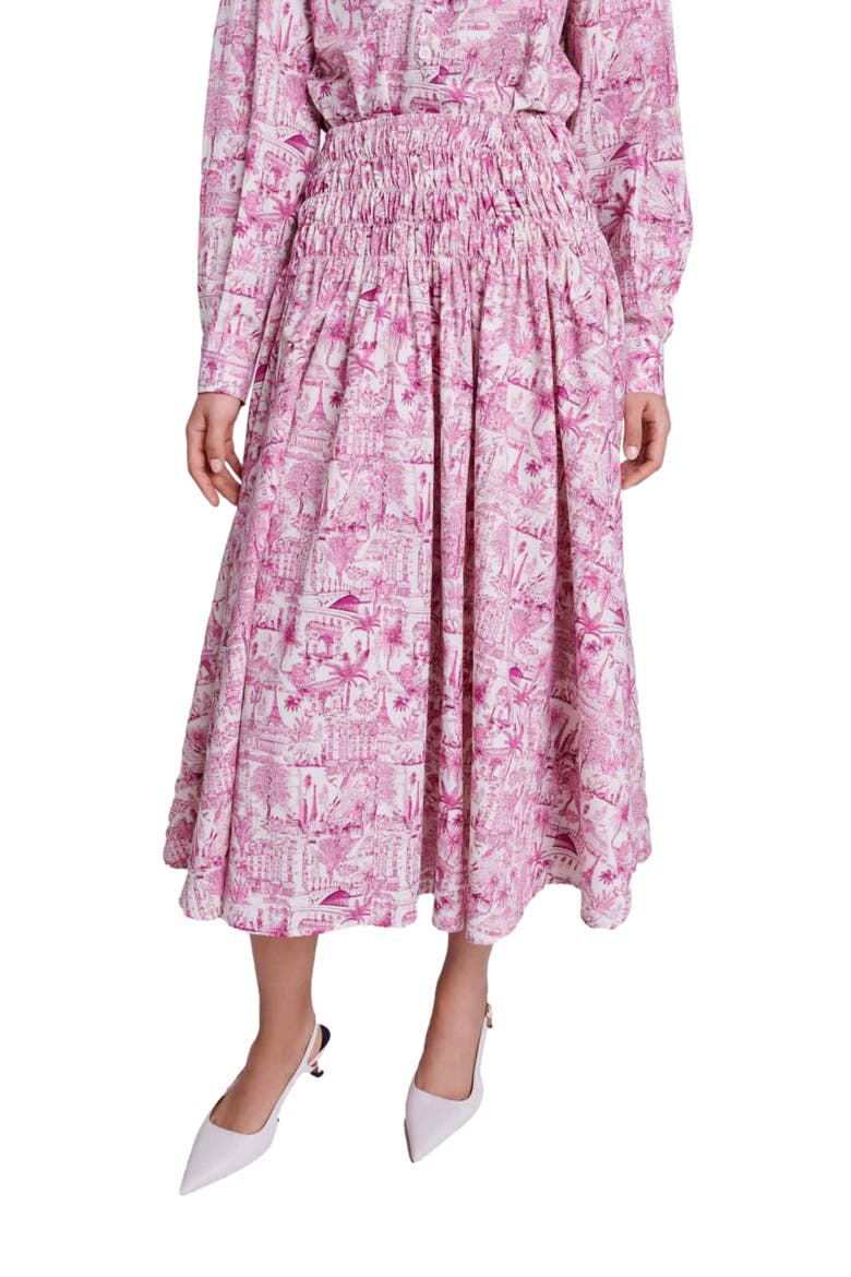 Elasticated smocked-waist skirt, Main, color, Paris pink print