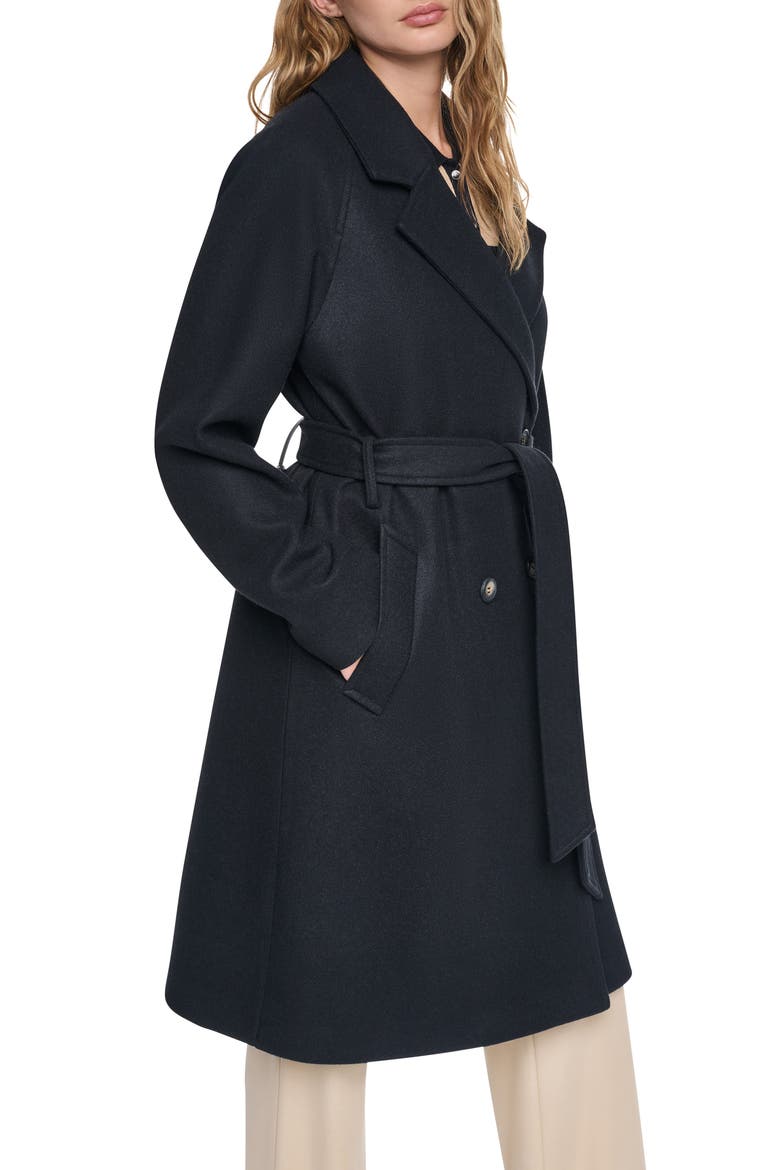 Belted Faux Wool Coat, Alternate, color, BLACK