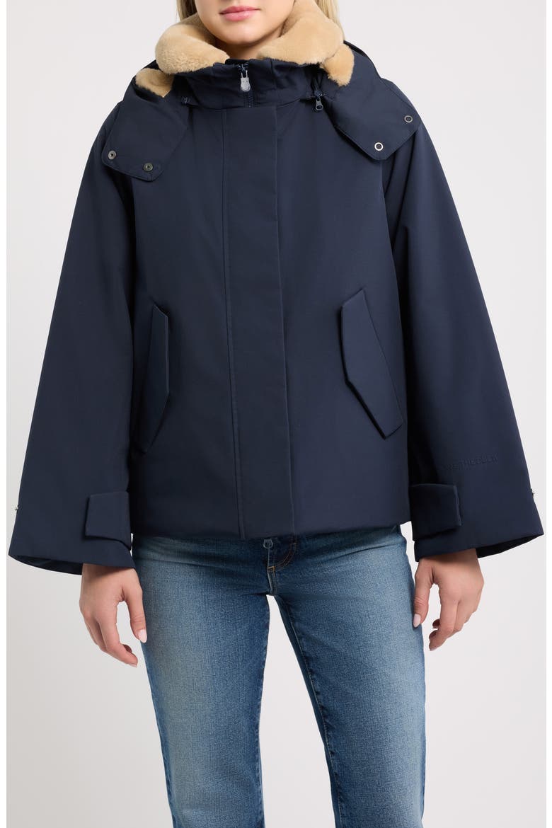 Solana Hooded Jacket with Faux Fur Collar, Main, color, BLUE BLACK
