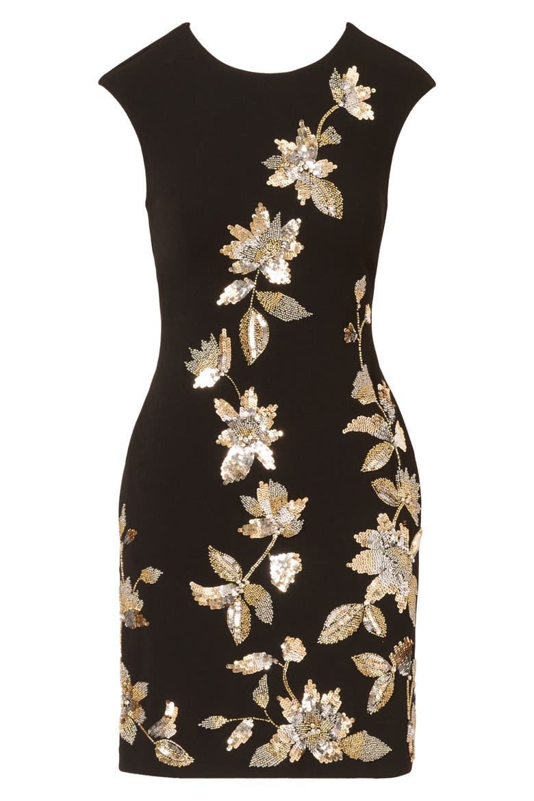 Beaded Crepe Sheath Dress, Alternate, color, BLACK
