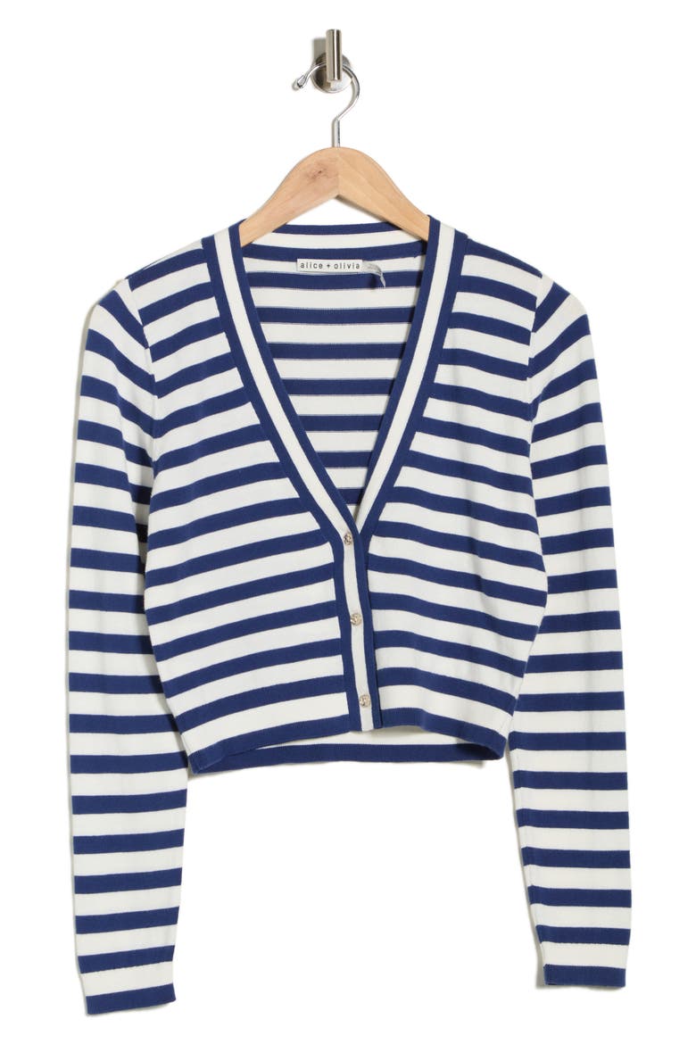 Grace Shrunken Cardigan Sweater, Alternate, color, INDIGO/ SOFT WHITE