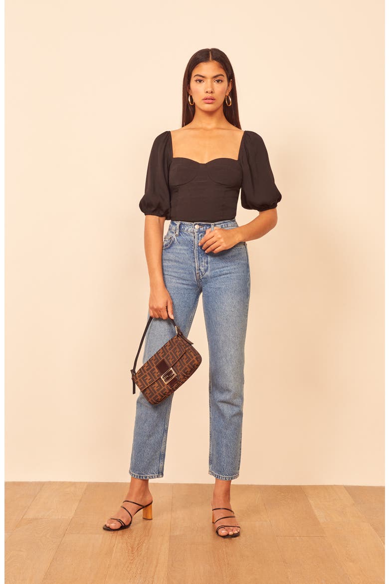 Lua Puff Sleeve Top, Alternate, color, BLACK