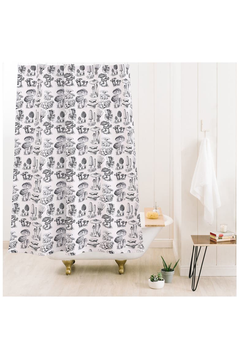 Mushroom Collection Shower Curtain, Alternate, color, BLACK-WHITE