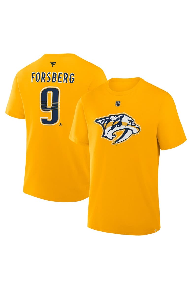 Men's Fanatics Filip Forsberg Gold Nashville Predators Authentic Stack Name & Number T-Shirt, Main, color, Gold
