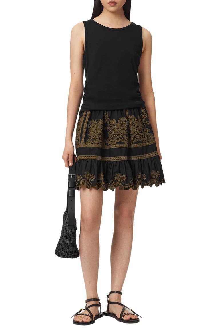 Katya Embroidered Cotton Miniskirt, Alternate, color, BLACK/ KHAKI