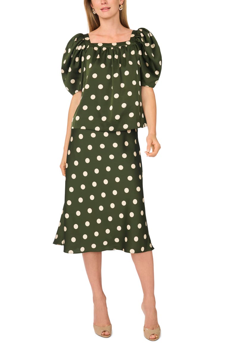 Polka Dot Satin Midi Skirt, Alternate, color, MIDNIGHT SAGE