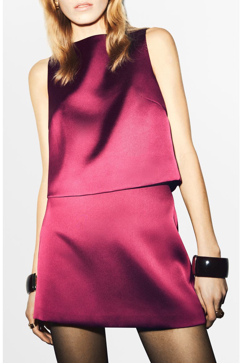 Jackie-O Bow Back Sleeveless Crop Satin Top, Main, color, GRAPEFRUIT