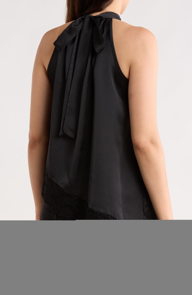 Renee C Satin Lace Asymmetrical Halter Top, Alternate, color, Black