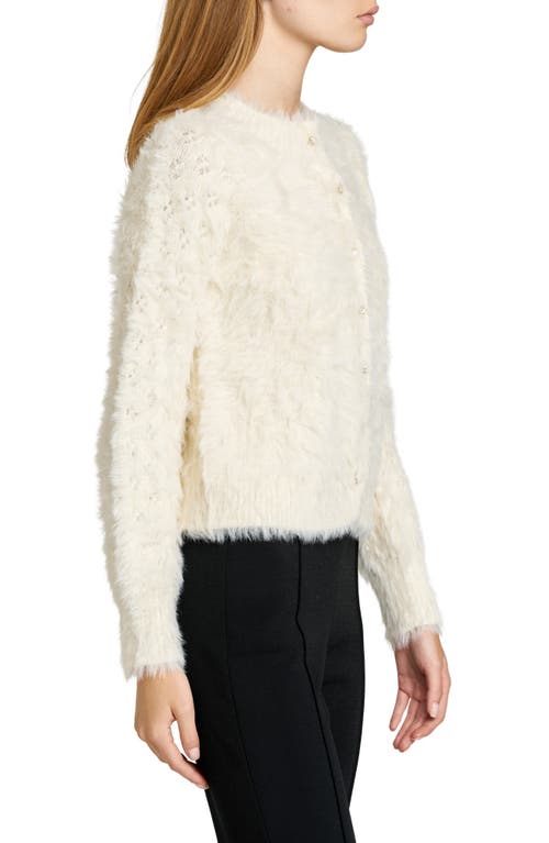 Wayf Kat Fuzzy Cardigan In White